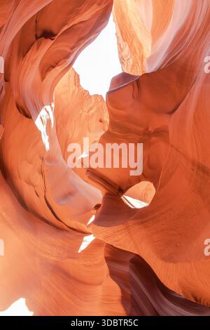 Travi luminose e pareti di arenaria fluenti nell'Antelope Canyon, Arizona, Stati Uniti Foto Stock