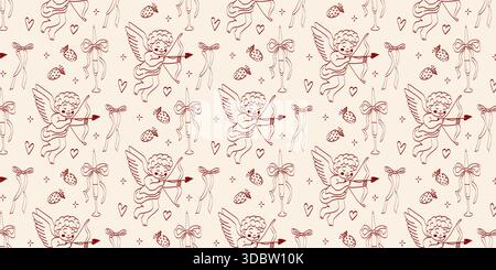 Motivo per nozze in coquette disegnato a mano. Nastri e fiocchi vintage in stile pastello. Sfondo romantico e perfetto per San Valentino e invito Illustrazione Vettoriale