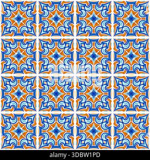 Motivo Talavera senza cuciture. Azulejos portogallo. Ornamento turco. Mosaico piastrellato marocchino. Porcellana spagnola. Piastrelle in ceramica, stampa folk. Ceramica spagnola Illustrazione Vettoriale