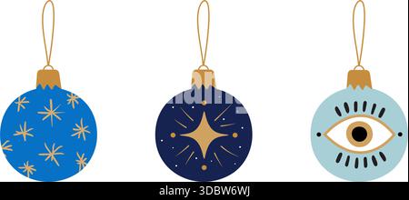 Ornamenti natalizi mistici con Evil Eyes, Moon and Stars Vector Illustration Set Illustrazione Vettoriale