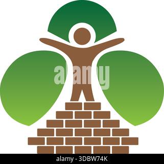 Icona vettore modello di disegno logo Tree People Brick Foundation Illustrazione Vettoriale