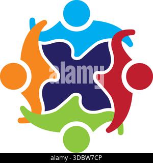 Icona del logo del cerchio di connessione del gruppo di persone Design del modello vettoriale Illustrazione Vettoriale