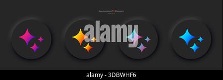 Un set di quattro pulsanti rotondi neri con un segno di intelligenza artificiale in diversi colori. Bottoni in stile pneumatico. Illustrazione Vettoriale