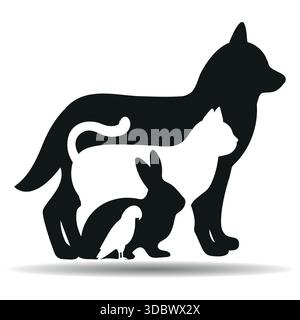 Illustrazione di sagome di animali domestici su sfondo bianco Illustrazione Vettoriale