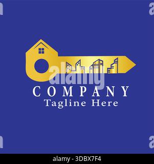 Logo Real Estate chiave d'oro Design edificio di lusso edificio edificio edificio edificio edificio Immobiliare professionale identità moderna costruzione Business Logo Illustrazione Vettoriale