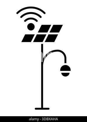 Questa immagine è caratterizzata da un pannello solare stilizzato abbinato a un lampione e un segnale wi-fi, che simboleggia le moderne soluzioni di energia rinnovabile e il sostentamento Illustrazione Vettoriale