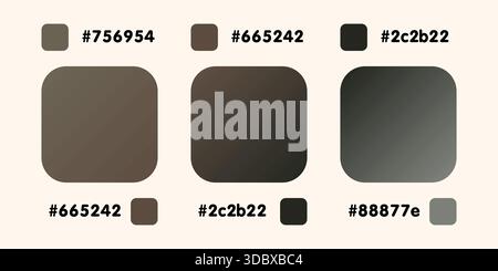 Raccolta gradiente, ologramma dell'arcobaleno lucido. Lamina olografica, grigio, nero, gradazione marrone. Catalogo delle tavolozze dei campioni in RGB ESADECIMALE. Vettore Illustrazione Vettoriale