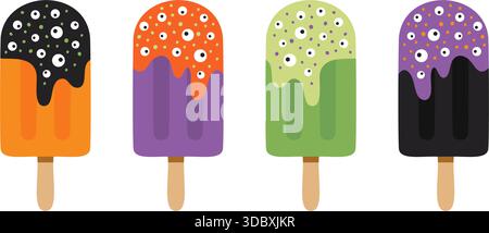 Gelateria di Halloween con set vettoriale di spruzzi di mostro Illustrazione Vettoriale