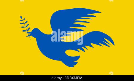 Una silhouette blu e gialla. La pace colomba nei colori ucraini. Illustrazione Vettoriale