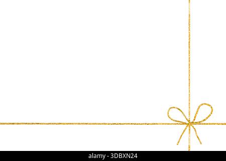 Corda dorata con arco annodato isolato su sfondo bianco Foto Stock