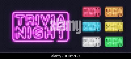 Un set multicolore di insegne notturne al neon si illumina di luce intensa e crea un'atmosfera curiosa. Le forme uniformi e i toni luminosi conferiscono al design un Illustrazione Vettoriale