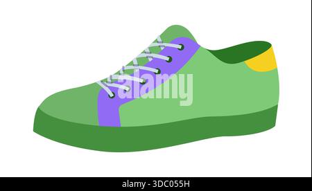 Scarpa bassa da sneaker. Scarpe colorate alla moda per festival, viaggi, streetwear moderno per uomo donna unisex. Illustrazione tecnica di moda, mockup CAD, stile elegante isolato vettoriale liscio. Illustrazione Vettoriale