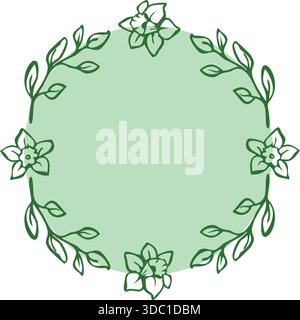 Corona floreale di fiori primaverili e foglie. Narciso, arte della linea di fiori Illustrazione Vettoriale