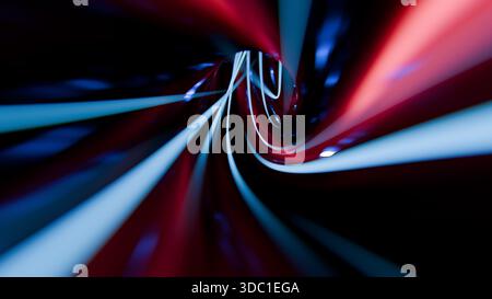 I raggi di luce colorati si muovono verso l'interno, creando un effetto tunnel ipnotico. Questa mostra artistica cattura l'energia e la creatività dell'evento urbano Foto Stock