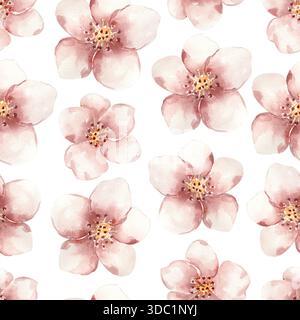 Acquerello con fiori rosa dipinti a mano motivo senza cuciture, carta fiorita, stampa floreale Foto Stock