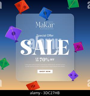 Banner Happy Makar Sankranti sale con cordicella colorata per il festival dell'India. Makar Sankranti - modello di vendita o modello di volantino Illustrazione Vettoriale