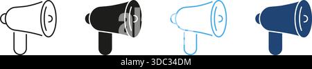 Linea megafono e serie di icone continue. Comunicazione, annuncio e presentazione della promozione marketing e silhouette Symbol Collection. Parlare in pubblico e.. Illustrazione Vettoriale
