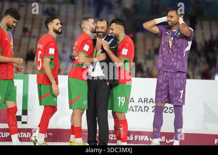 Doha, Qatar. 18 dicembre 2025. Doha, Qatar. 18 dicembre 2025: Giocatori di calcio di Marocco e Giordania in azione allo stadio Lusail durante le finali di Coppa Araba a Doha, Qatar il 18 dicembre 2025 credito: Agenzia fotografica indipendente/Alamy Live News Foto Stock