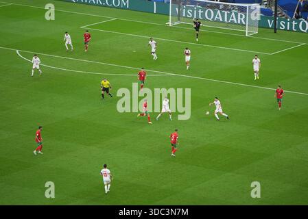 Doha, Qatar. 18 dicembre 2025. Doha, Qatar. 18 dicembre 2025: Giocatori di calcio di Marocco e Giordania in azione allo stadio Lusail durante le finali di Coppa Araba a Doha, Qatar il 18 dicembre 2025 credito: Agenzia fotografica indipendente/Alamy Live News Foto Stock