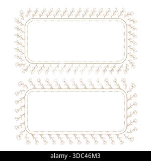 Cornice rettangolare con motivo botanico dorato e bordi. Illustrazione vettoriale Illustrazione Vettoriale