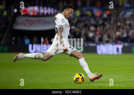 Swansea, Regno Unito. 19 dicembre 2025. Ronald di Swansea City attacca durante la partita del campionato EFL Skybet, Swansea City contro Wrexham allo Stadio Swansea.com di Swansea, Galles, venerdì 19 dicembre 2025. Questa immagine può essere utilizzata solo per scopi editoriali. Solo per uso editoriale, foto di Kara Thomas/Andrew Orchard/fotografia sportiva Alamy Live news Foto Stock