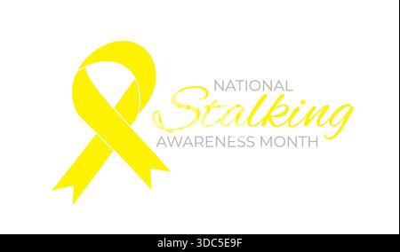 Icona gialla del logo del nastro del mese di consapevolezza dello stalking isolata Illustrazione Vettoriale