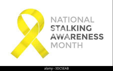 Mese nazionale di sensibilizzazione dello stalking icona nastro giallo isolata su sfondo bianco Illustrazione Vettoriale