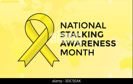 National stalking Awareness Month Yellow Ribbon and Black background Illustration Illustrazione Vettoriale