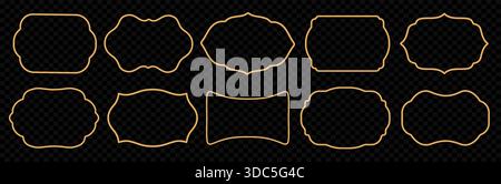 Set di cornici 3d ornamentali dorate. Elegante bordo in stile orientale, finestre marocchine, telai certificati, badge, elementi decorativi di lusso. Vettore Illustrazione Vettoriale
