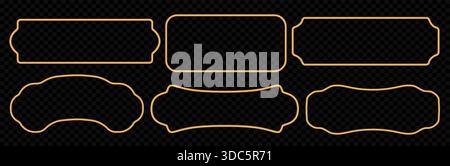 set di cornici dorate 3d. Eleganti forme orientali per foto, dipinti, finestre, gallerie reali, vignette ornamentali d'epoca Illustrazione Vettoriale