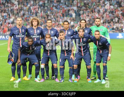 Amsterdam NL 17 settembre 2014 Champions League AFC Ajax vs Paris St Germain. Foto team PSG. Zlatan Ibrahimovic, David Luiz, Thiago Motta, Mar Foto Stock