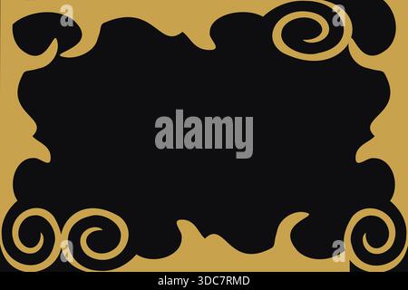 Questa elegante illustrazione vettoriale di alta qualità presenta un design decorato su uno sfondo nero. L'area centrale presenta una sfumatura uniforme Illustrazione Vettoriale