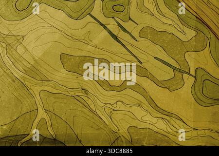 Sfondo astratto con linee ondulate di una mappa geologica in tonalità beige e marrone. Texture di rilievo e contorni topografici per carta da parati e design Foto Stock