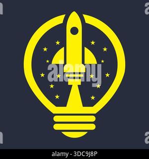 Rocket Light Bulb Startup Logo Design innovazione creatività icona modello Vector Illustrazione Vettoriale