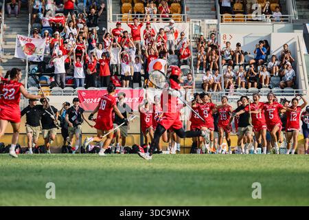 Il torneo di 10 giorni che ha visto la partecipazione di 20 nazioni durante il campionato mondiale Lacrosse femminile U20 2024 a Hong Kong dal 15 al 24 agosto 2024 Foto Stock