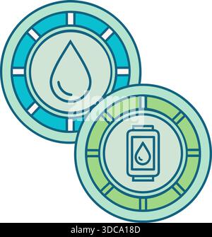 Set di icone Digital Water Drops Eco Energy con simboli di riciclaggio isolati Illustrazione Vettoriale