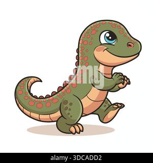 Carino Cartoon Baby Dinosaur Walking Illustrazione Vettoriale