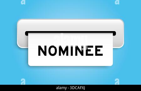 Banner coupon bianco con parola nominata dalla macchina su sfondo blu Illustrazione Vettoriale