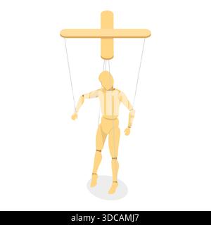 Set piatto isometrico 3D di marionette in legno, marionette sulle funi. Componente 1 Foto Stock