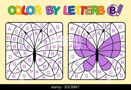 Colore per lettera B. gioco labirinto Puzzle per l'educazione dei bambini. Colorazione vettoriale Illustrazione Vettoriale