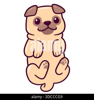 Un carino cartoni animati steso sulla schiena (arrotolato, zampe in alto) che chiede di strofinare il ventre. Disegno semplice, illustrazione grafica a clip vettoriale. Illustrazione Vettoriale