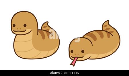 Tsuchinoko carino cartone animato giapponese mostro disegno. Criptide di serpente grasso Kawaii. Disegno semplice, illustrazione grafica a clip vettoriale. Illustrazione Vettoriale
