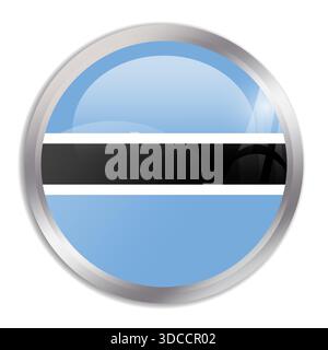 Bandiera del Botswana - il bottone circolare lucido nella cornice metallica mostra una bandiera colorata di un'identità culturale e culturale del paese. L'essenza dell'orgoglio nazionale e dell'unità. Illustrazione Vettoriale