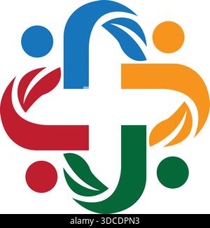 Disegno del modello di logo del vettore medico di salute icona di cura delle persone astratte Illustrazione Vettoriale