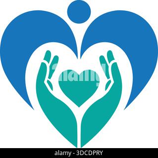 Icona cuore mani persone cura modello logo Design vettoriale moderno Illustrazione Vettoriale
