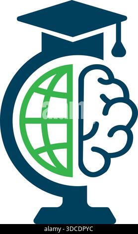 Modello di progettazione del logo vettoriale per l'istruzione dell'icona del cervello del browser globale moderno Illustrazione Vettoriale