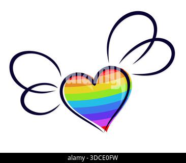 Simbolo del cuore arcobaleno con le ali. Illustrazione Vettoriale