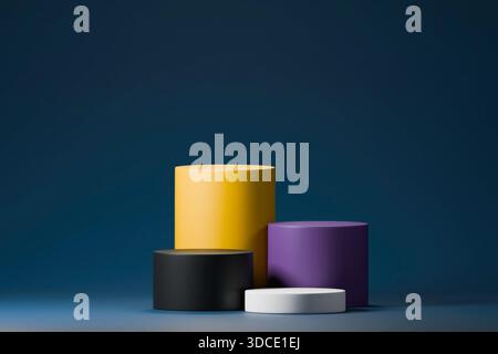 Podi geometrici in blu, giallo e viola Foto Stock