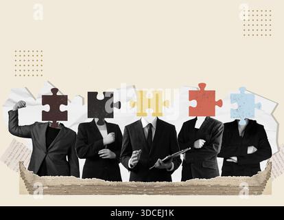 Collaborazione di squadra diversificata simboleggiata da pezzi di puzzle. Illustrazione vettoriale Illustrazione Vettoriale