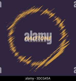 Riquadro cerchio fluido mezzitoni strappato vettore astratto. Anello dinamico ondulato con pop art punteggiato graffiato. Illustrazione Vettoriale